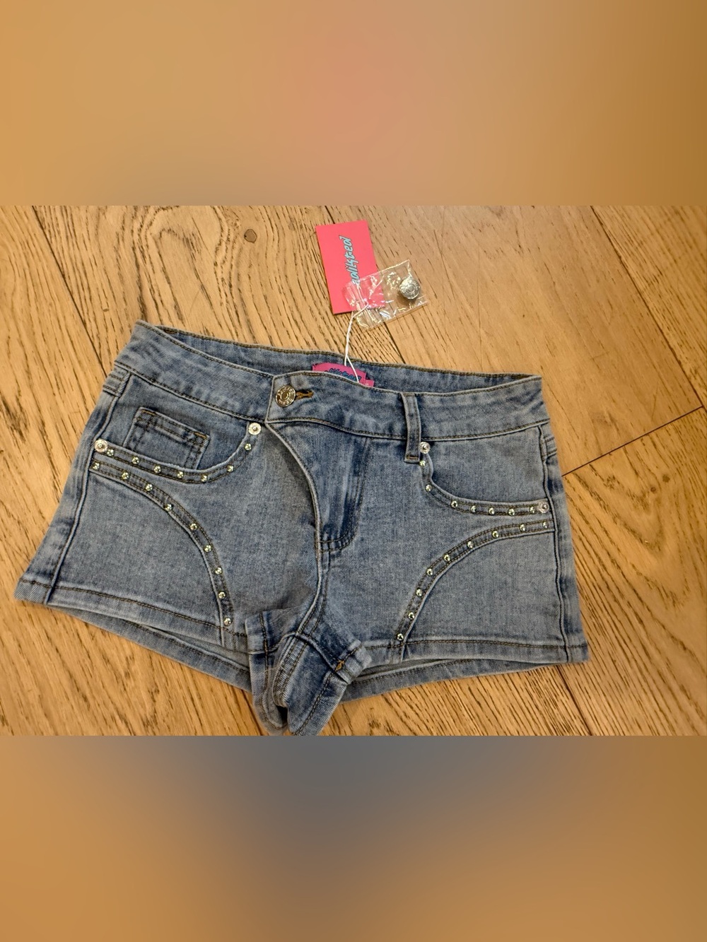 Edikted Light Blue Denim Jean Shorts with Stud Details